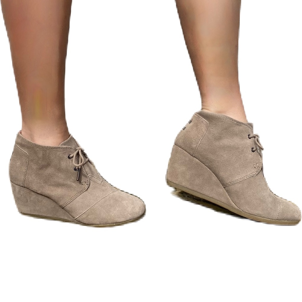 TOMS Desert Wedge Bootie taupe suede 8